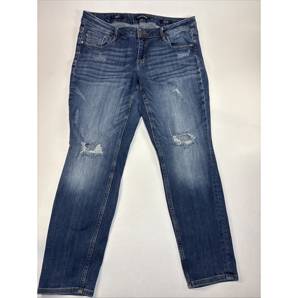 Vigoss Womens Jagger Skinny Jeans Classic Fit Distressed Medium Wash Size 16